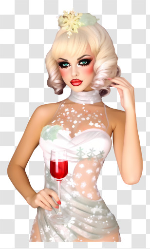 Watercolor Christmas Makeup - Elegant Woman Holding A Cocktail Glass Transparent PNG