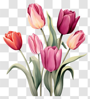 Vase - Pink Tulips In Bloom Illustration Transparent PNG