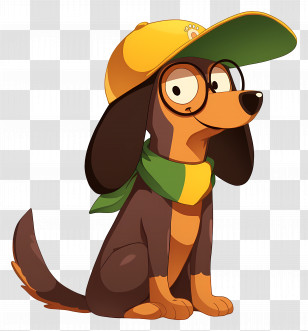 Cute Dachshund - Cartoon Dog Wearing Glasses And Cap Transparent PNG