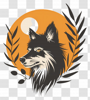Wolf Head - Wolf Illustration With Moon And Foliage Transparent PNG