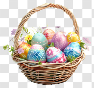 Cartoon 3d Easter Egg Basket - Decorative Easter Eggs In A Woven Basket Transparent PNG