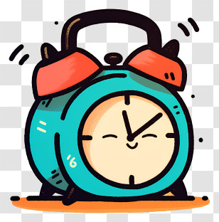 Kawaii Icon - Cute Smiling Teal Alarm Clock Doodle Transparent PNG
