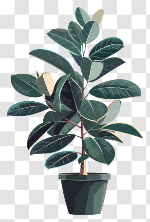 Rubber Tree - Stylized Rubber Plant Illustration In Pot Transparent PNG