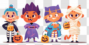 Halloween Kids - Halloween Costume Characters With Pumpkins Transparent PNG