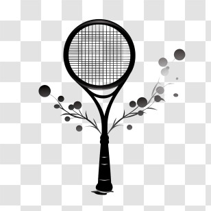 Tennis Racket - Black Tennis Racket With Artistic Decoration Transparent PNG