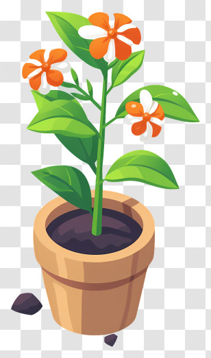 Plant A Flower Day - Potted Plant With Orange Flowers Transparent PNG
