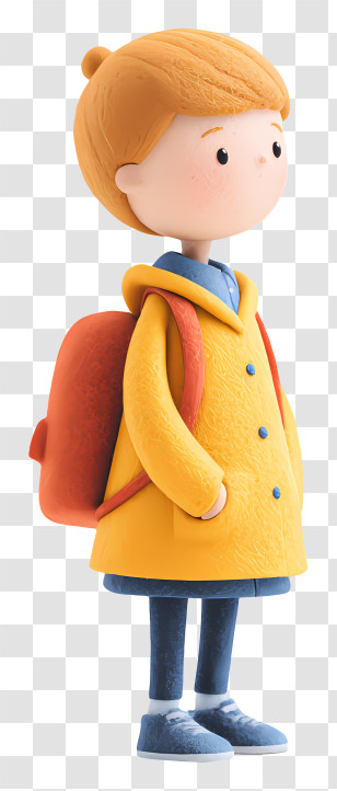 Student Standing With School Bag - Boy In Yellow Coat With Backpack Transparent PNG