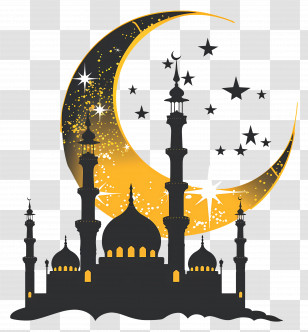 Eid Al Adha - Crescent Moon And Mosque Silhouette Illustration Transparent PNG