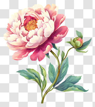 Watercolor Peony - Beautiful Pink Peony Flower Illustration Transparent PNG
