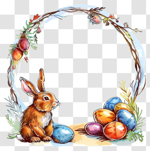Easter Frame - Easter Bunny With Colorful Eggs Transparent PNG