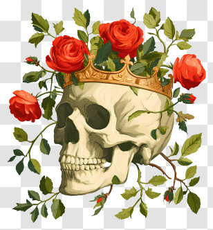 Human Skull With Crown - Skull With Crown And Roses Transparent PNG
