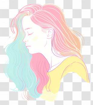 Woman - Pastel Girl Profile Illustration With Colorful Lines Transparent PNG