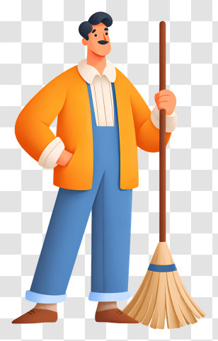 Man Doing Floor Cleaning - Man Holding A Broom Transparent PNG