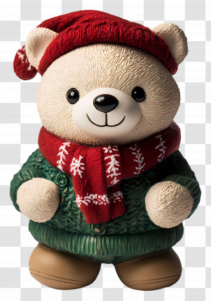 Christmas Bear - White Bear With Santa Hat And Sweater Transparent PNG