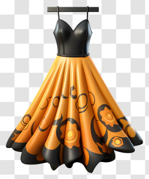 Orange And Black Dress - Elegant Dress With Black Top And Orange Skirt Transparent PNG
