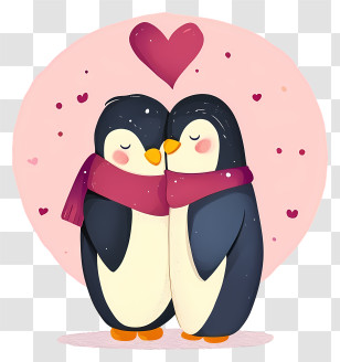Minimalized Flat Vector Illustrate - Romantic Penguins With Pink Heart Scene Transparent PNG