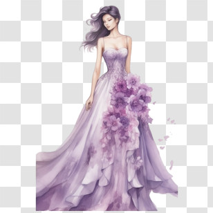 Wedding Dress - Woman In Floral Purple Gown Illustration Transparent PNG