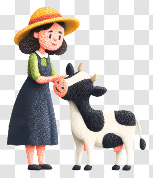 Milking Cow - Farmer With Cow On Farm Transparent PNG