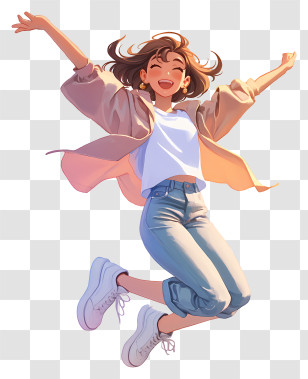 Girl Joyfully Jumping - Joyful Girl In Casual Outfit Transparent PNG