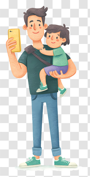 Father Holding Child - Dad Taking Selfie With Toddler Illustration Transparent PNG