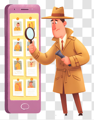 Detective Investigating Clues - Inspector Searching Profiles On Phone Transparent PNG