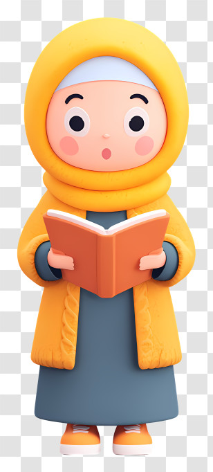 Muslim Woman Reading User Agreement - Yellow-Hooded Girl Reading Book Transparent PNG