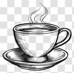 Coffee Cup Outline - Sketched Coffee Cup With Saucer Transparent PNG