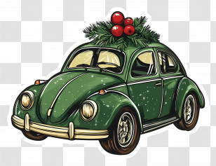 Christmas Car - Vintage Green Car With Holly Transparent PNG
