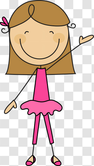 Stick Figure - Stick Figure Girl Waving With Pink Outfit Transparent PNG