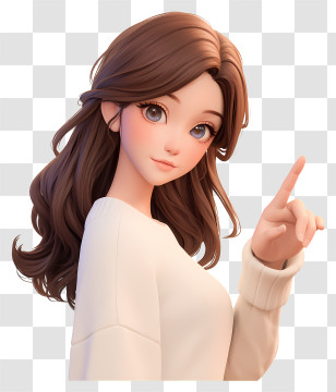 3d Girl Pointing Up - Cartoon Girl Pointing Transparent PNG