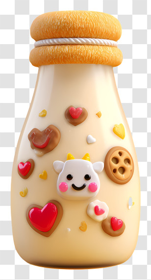 Milk Bottle - Cute Milk Bottle With Cow And Hearts Transparent PNG