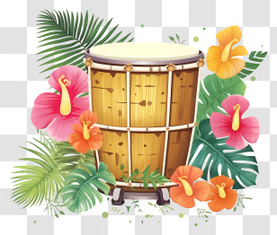 Tropical Drum - Drum With Tropical Flowers Arrangement Transparent PNG