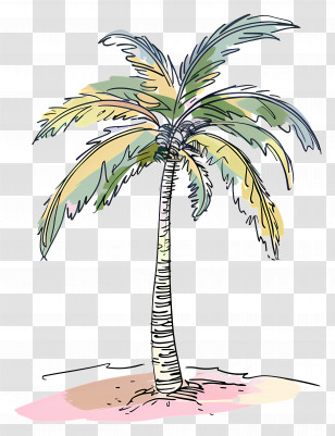 Palm Tree - Sketched Palm Tree Illustration With Color Details Transparent PNG