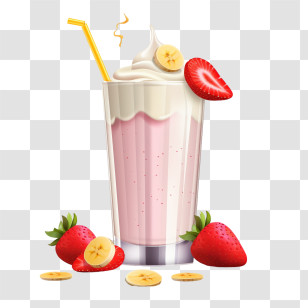 Milkshake - Strawberry Banana Milkshake With Whipped Cream Transparent PNG
