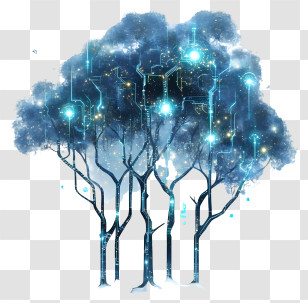 Moonlit Ai Forest - Digital Trees With Circuit Patterns Transparent PNG