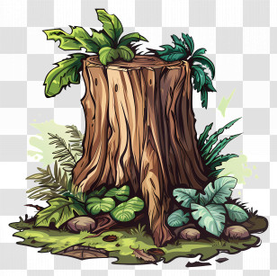Tree Stump - Tree Stump With Plants Illustration Transparent PNG