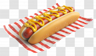 Hot Dog - Hot Dog With Mustard Sauce On Towel Transparent PNG