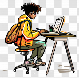 Student Studying - Student Studying At Desk With Laptop Transparent PNG