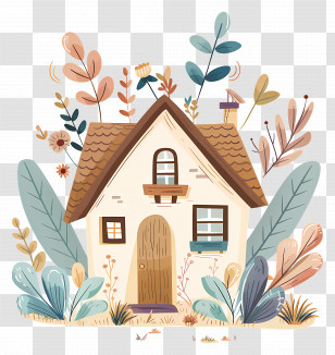 Autumn House - Cute Doodle House With Nature Elements Transparent PNG