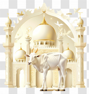 Eid Al Adha - Cow In Front Of Islamic Mosque Transparent PNG