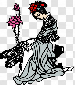 Nelumbo Nucifera Papercutting - Plant - Vector Hand-painted Women Caihe Transparent PNG