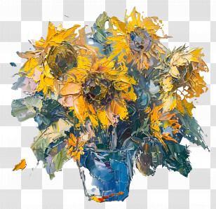 Oil Painting - Sunflowers In A Vase Painting Transparent PNG