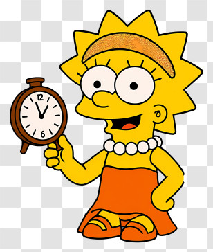 Lisa Simpson - Cartoon Girl Holding Clock Transparent PNG