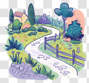 Garden Path - Countryside Path With House And Trees Transparent PNG
