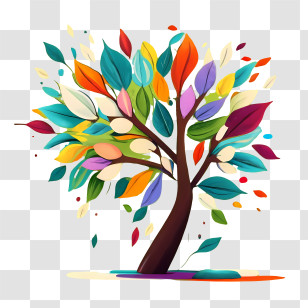 Autumn Tree Leaf - Colorful Artistic Tree With Vibrant Leaves Transparent PNG