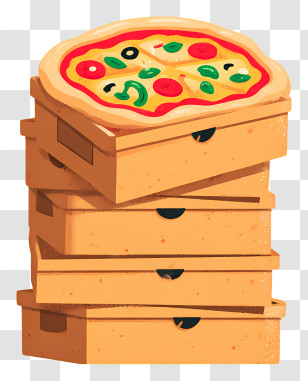 Pizza Box Stack - Stack Of Pizza Boxes With Pizza On Top Transparent PNG