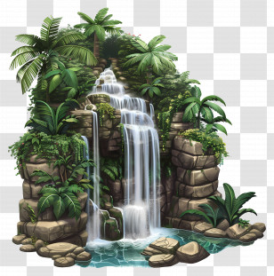 Waterfall In Tropical Jungle - Beautiful Waterfall In A Tropical Jungle Illustration Transparent PNG