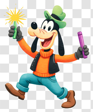 Goofy Happy New Year - Happy Dog Character With Sparklers Transparent PNG