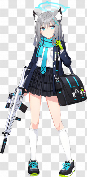 Sunaookami Shiroko - Anime Girl With Gun And School Uniform Transparent PNG