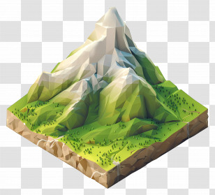 Isometric Mountain - Green Mountain With Snow-Capped Peaks Transparent PNG